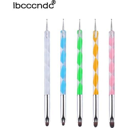 Nail Art Design Brush Pen Double Head Dotting Pen Manicure Tools Painting Pen Paint Random Colors Rhinestones Tools 5 pcs/set
