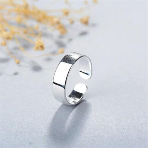 Season Gate 925 Sterling Silver Classic Simple Flat Round Adjustable Size Open Ring for Women Girls SR049