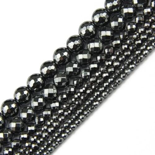YHBZRET Natural Stone Black Hematite beads Round Faceted Loose beads For Jewelry Making 3/4/6/8/10MM Bracelet Accessories DIY