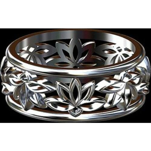 Fashion and Eternal 925 Pure Silver 7.7 Mm Wide Neutral Lotus Wedding Ring Size 6-11