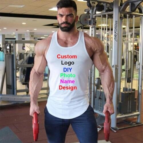 Photo Logo Design Customized Mens Quick Dry Mesh Fitness Clothing Gym Stringer Tank Top Men Bodybuilding Vest Workout Shirt