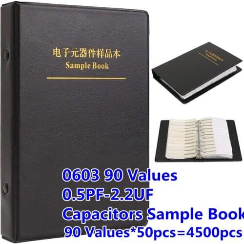 4500pcs/Lot 0603 Capacitor Kit 0.5pf -2.2uF Capacitor Sample Book 90values 4.7pF 10pF 100pF 1nF 10nF 100nF Common Specifications