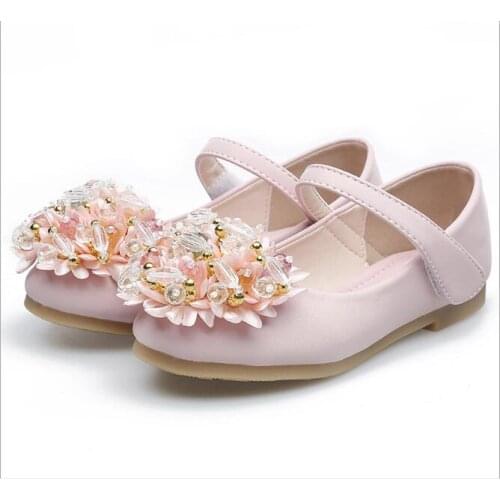 New Kids Baby Girls shoes Pendant Beautiful pearl flower Bling Sequins Single Princess Shoes Crystal Leather Single Shoes Party