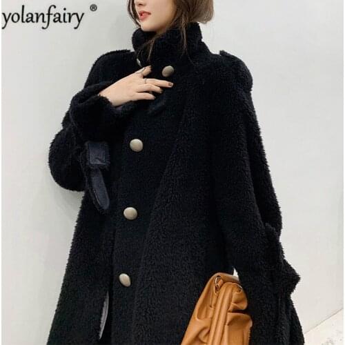 Womens Real Fur Coat Winter Sheep Shearling 100% Wool Jacket Women Long Overcoat Casaco Feminino Inverno 2020 DYK190909 KJ4948