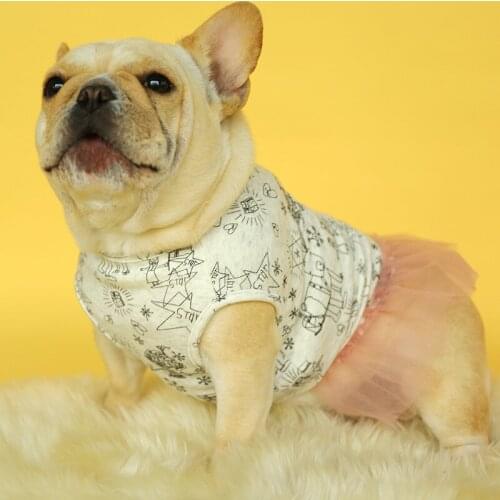 PETCIRCLE French Bulldog Corgi Pug Dog Small And Medium Pet Clothing Spring And Autumn Cute Black And White Graffiti Dress