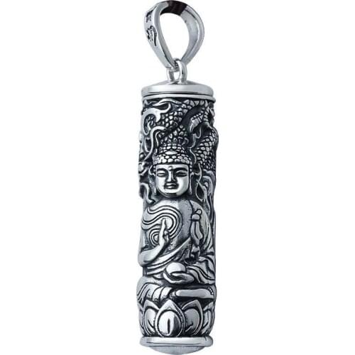 Real silver buddha Pendant S925 Pure Silver chinese style dragon design pendant Gawu box Pendant men women