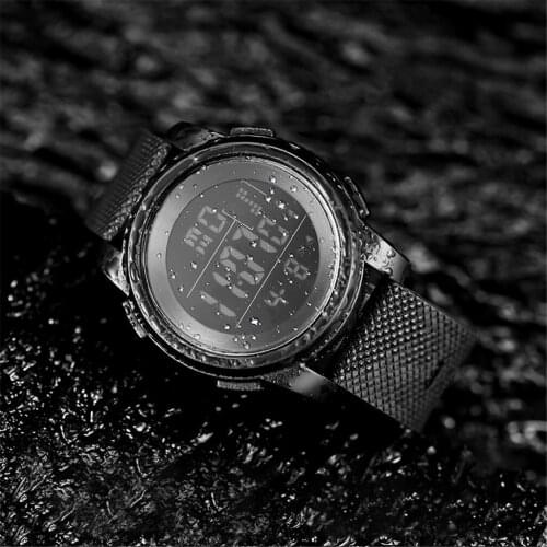 Luxury Mens Digital Watches Waterproof Sport Watch Stainless Steel Electronic Watch Silicone Strap Alarm Clock LED Watches