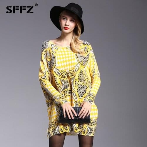 SFFZ Autumn Stylish Long Oversized Sweater Women Casual Batwing Sleeve Print Woman Sweaters Pullovers Fashion Pullover 6118
