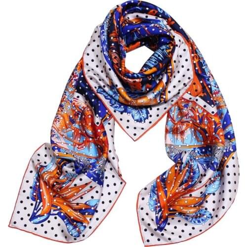 Dot Flowers and Birds Print Pure Twill Silk Scarf Big Square Scarves Shawl Match Pashmina High Neck Wear Accessory FJ102