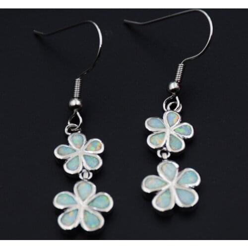 Blue / White Fire Opal Flower Dangle Earring for Lady