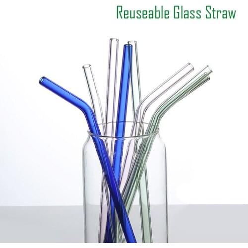 1pc Glass Straws Reuseable High Temperature Resistant Colorful Bend Straws Drink Milk Tea Juice Straws Birthday Party Supplies