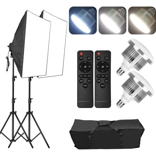 Photography Studio Continuous LED Softbox Lighting Kit Dimmable 3 Modes 85W Photographic Bulb 2M Tripod Stand for Portrait Shoot