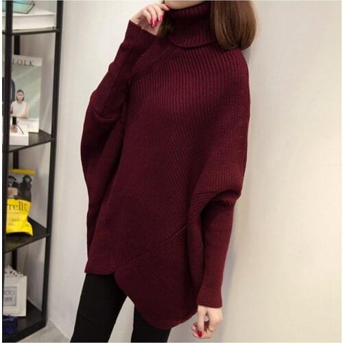 Womens Turtleneck Sweater Lapel Irregular Bat Sleeve Pullover Sweatshirt Fashion Casual Women Winter Warm Knitwear