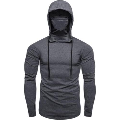 Fashion Men Hoodies Autumn Casual Gym Thin Long Sleeve Hoodie Face Cover Solid Color Sweatshirt Mens Clothing толстовка 2021