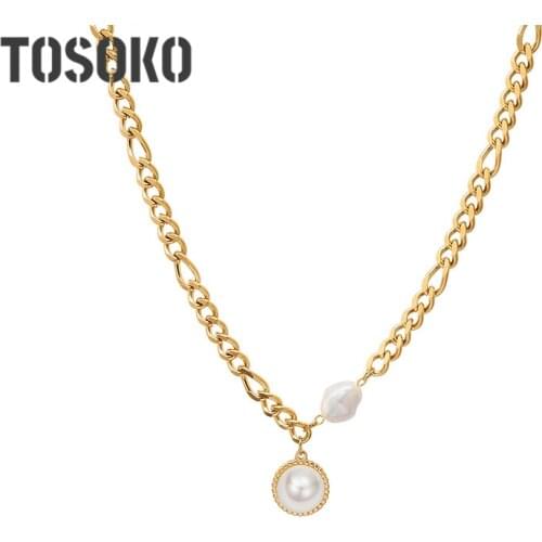 TOSOKO Stainless Steel Jewelry Encrypted Neckchain Imitates Freshwater Pearl Punk Clavicle Chain BSP962