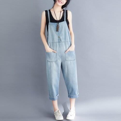 Women Jeans Jumpsuits Large Size Cropped Blue Rompers Womens Jumpsuit High Waist Vintage Loose Cotton Overalls Denim Jumpsuits