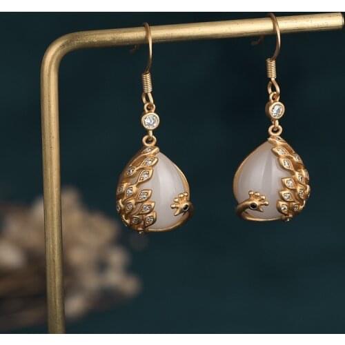 Retro Peacock Earrings for Women Elegant Palace Vintage Stone Earrings 2021 Trend Dating Earring Animal Jewelry Friends Gift M4