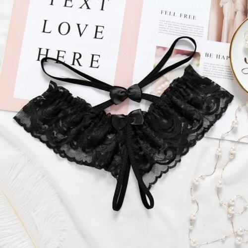 Women Sexy Lingerie Open Crotch Panties Erotic Transparent Underwear Lace Hollow Briefs Bow Low Waist G-String Mesh Female Thong