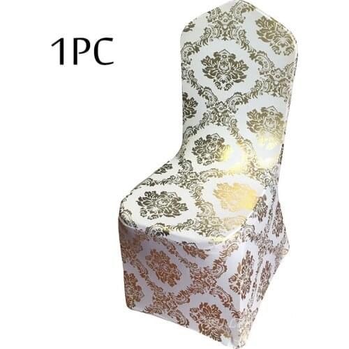 1PC Universal Size Elastic Lycra Spandex Bronzing Gold Metallic Flower Printed Chair Cover for Wedding Banquet Party Decorations