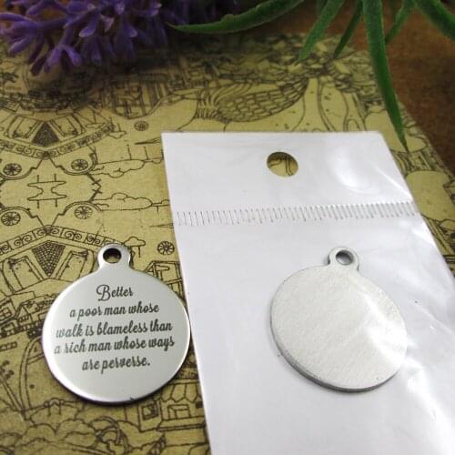 20pcs--"Better a poor man whose walk is blameless..."stainless steel styles for choosing DIY Charms Bible gold sentence