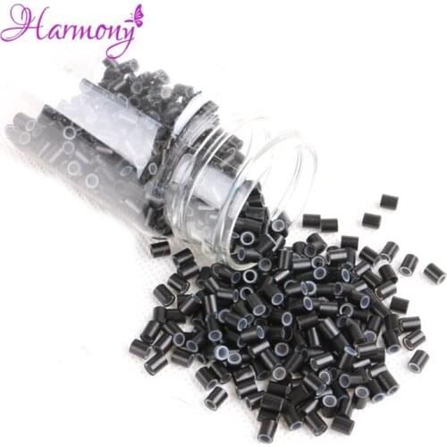 1000pcs 3.4*3.0*4mm Black color hair micro rings beads for loop i tip hair extensions copper silicone tube 8 colors available