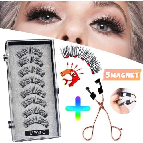 2 Pairs Magnetic Eyelashes Natural False Eyelashes with 5 Magnets Waterproof Reusable Magnet Eyelashes with Eyelash Tweezers Set