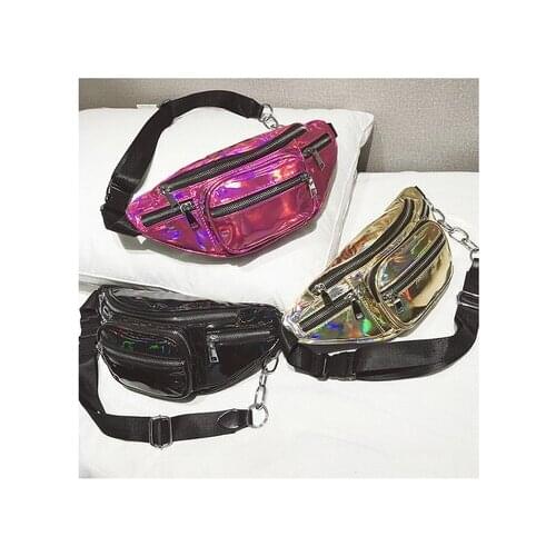 By dhl or ems 20pcs Unisex Laser pu Leather Chains bag women High-capacity Shoulder Chest Bag Multi-purpose portable waist bag