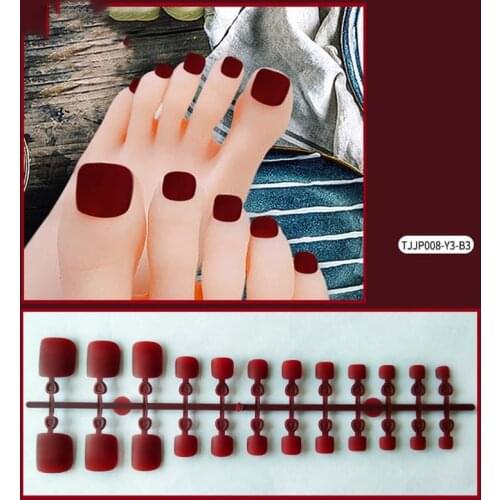 24Pcs/Set Fake Toenails White Red Blue Solid Color Nail Chips Press on Toe Nails with Glue Accessories for Nail Art Decorations