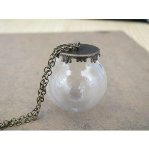 30x20mmMini round ball glass globe bronze crown cap set Transparent vial pendant,with chain,art jewelry pendant