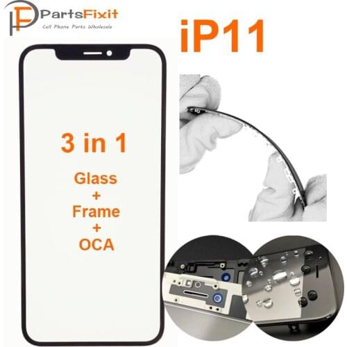 5pcs 3in1 Premium Glass Cold Press Frame OCA for iPhone11 Front Screen Glass Lens with Bezel Preinstalled OCA 3 in 1 Glass