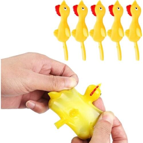 5pcs Slingshot Toy Chick Soft Glue Tricky Finger Flying Turkey Decompression Toy Flick Flying Chicken Flingers Vent TPR Toy
