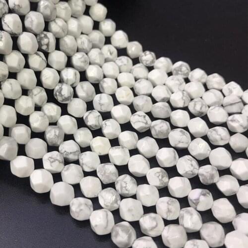 6/8/10mm Faceted Natural White Turquoises Stone Beads Round Tangential Angle Loose Howlite Stone Beads For Jewelry Making DIY