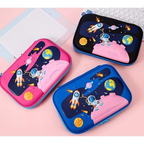 8.7 Inch Cartoon Astronaut Waterproof Pencil Case,Pencil Box,Three-layer Pencil Case with Zipper,Large-capacity Stationery