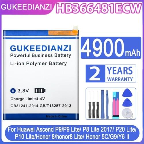 GUKEEDIANZI Battery HB366481ECW 4900mAh For Huawei P9/p9 Lite/honor 8/P10 Lite/y6 II/P8 Lite 2017/P20 Lite/p9lite Battery