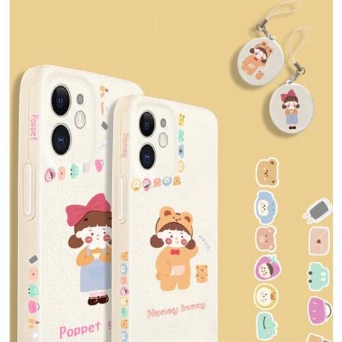 Phone Case for IPhone 12 11 Pro Max SE 2020 2 XS Max X XR 7 8 Plus 12 Mini Case Cute Girl Soft Relief Lanyard Protect Cover Ring