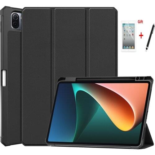 Case For Xiaomi Pad 5/Pad 5 Pro 2021 Tri-Fold Smart TPU Back Stand Tablet Cover with Pencil Holder for mipad 5 pro 5G+film+pen