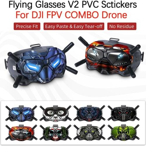 For DJI FPV COMBO Drone Flying Glasses V2 PVC Colorful Stickers Dustproof Decals Skin Scratch Proof Bump-proof Film Accessories