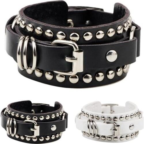 Women Men Rivet Bracelet Punk Unisex Bracelet Cuff Wristband Fashion Bracelet PU Leather Punk Bangles Jewelry Accessories