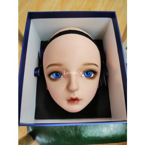 Dollkii 40) Female Girl silicone Rubber BJD Cosplay Crossdressing Half Head Kigurumi Mask Party Crossdresser Doll Mask