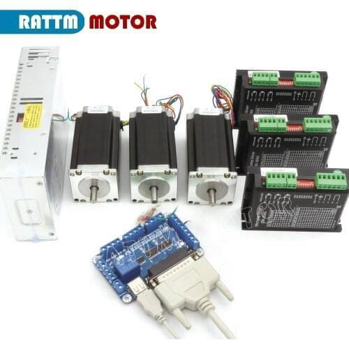 AUS 3 Axis CNC Controller Kit Nema23 425Oz-in 2.8N Stepper Motor Dual Shaft & 256 Microstep 4.5A Driver & 400W 36V power supply