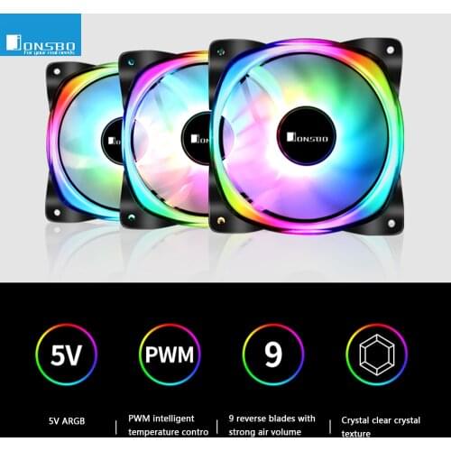 JONSBO FR-701 5V 3Pin ARGB LED Lighting PC Case Fan 120mm 9 Blade 4Pin PWM Chassis Cooling Fan Radiator Heatsink Accessories