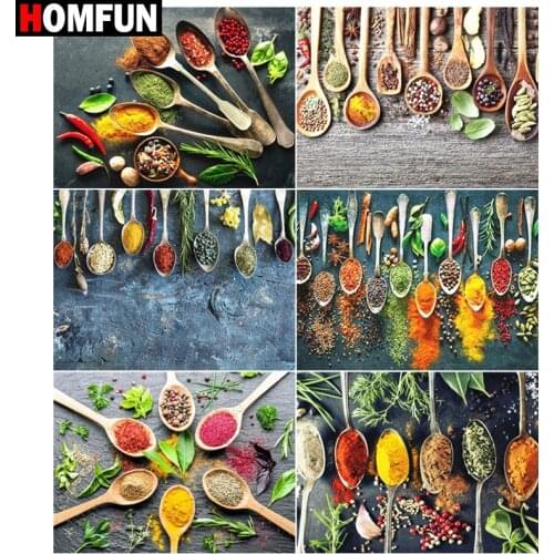 HOMFUN Paint With Diamond Embroidery "Spoon tableware kitchen" Diamond Painting Full Square Round Picture Of Rhinestone Decor