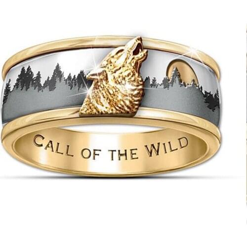 New Plating Two-Tone Forest Wolf Ring Popular Mens Jewelry In Europe And America