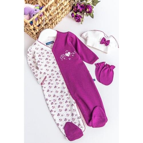 Babymod Baby Girl Rompers Heart Embroidered 3-Piece Baby Girl Rompers Set