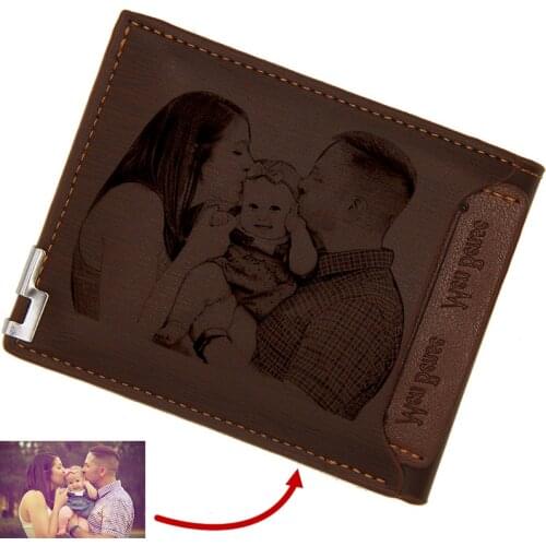 Young Casual Picture WalletPU Leather Double-Fold Customize Laser Photo Engraving Wallet Thanksgiving Gift Purse For Men