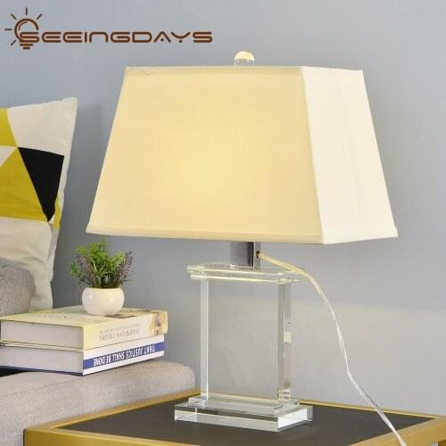 Buy 3 Get 4 K9 Crystal Table Lamps Led Desk Lamps For Living Room Bedroom Villa Sample Room Bedside Lamp Trapezoidal lampshade