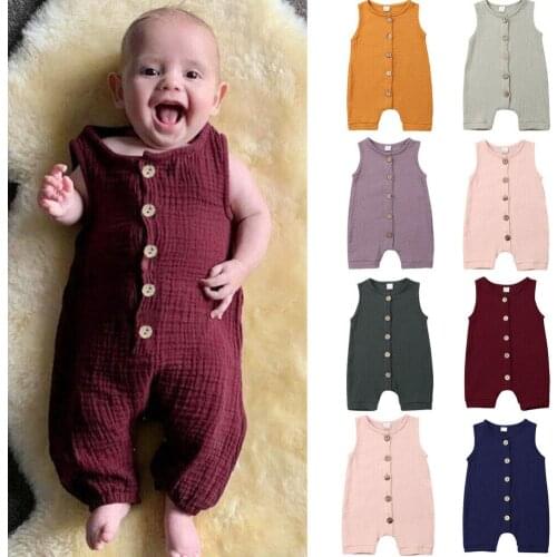 Summer Newborn Baby Boy Girl Sleeveless Solid Color Cotton Romper Jumpsuit Playsuit Outfits Sunsuit Clothes