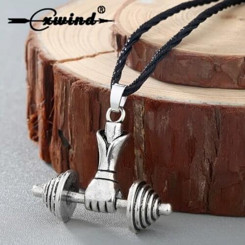 Cxwind Mens Hip Hop Jewelry Fitness Barbell Necklace Metal Charm Dumbbell Pendant Necklace Gym Bodybuilding Lovers' Jewelry
