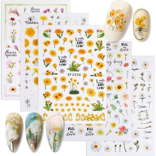 Flowers Series Stickers Sunflower Daisy Adhesive DIY Nail Art Decals Set For Nail Decoration Manicure Accessories