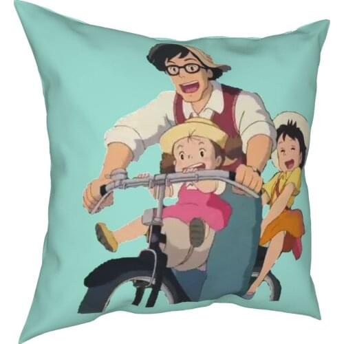 Totoro Family Ghibli Bike Happy Afternoon Pillowcase Soft Fabric Cushion Cover Gift Pillow Case Cover Seater 45X45cm